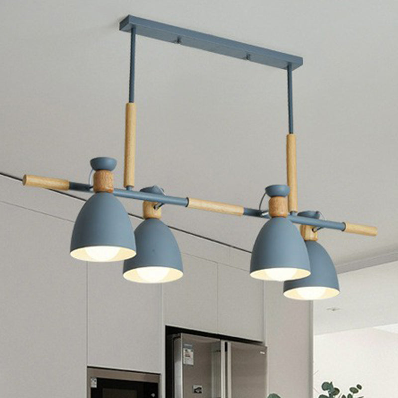 Simplicity Dome Shade Island Pendant Light Metallic 4 Heads Dining Room Ceiling Light Blue Clearhalo 'Ceiling Lights' 'Island Lights' Lighting' 2162094