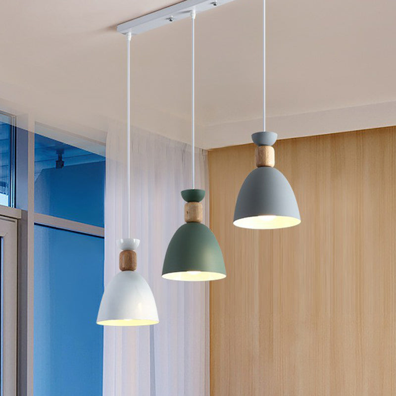 Inverted Cup Metallic Multi Ceiling Light Macaron 3 Heads White Suspension Lighting Clearhalo 'Ceiling Lights' 'Pendant Lights' 'Pendants' Lighting' 2162114