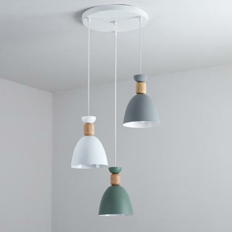 Inverted Cup Metallic Multi Ceiling Light Macaron 3 Heads White Suspension Lighting Clearhalo 'Ceiling Lights' 'Pendant Lights' 'Pendants' Lighting' 2162116