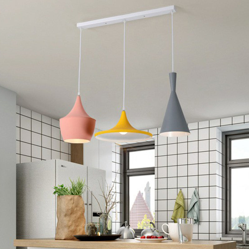 Shaded Hanging Lighting Minimalistic Metallic 3 Heads Pink-Yellow Multi Light Pendant Clearhalo 'Ceiling Lights' 'Pendant Lights' 'Pendants' Lighting' 2162126