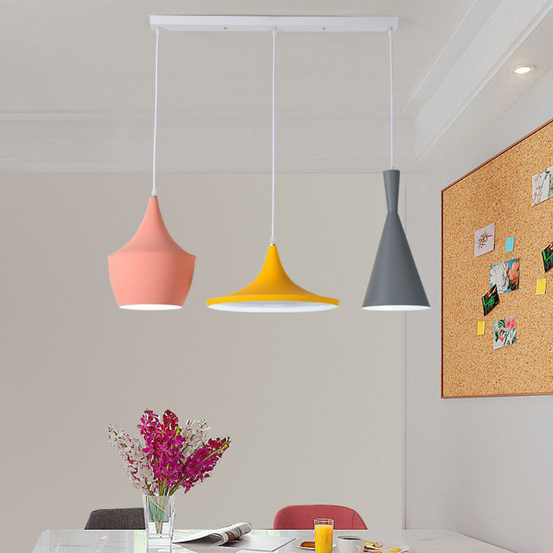 Shaded Hanging Lighting Minimalistic Metallic 3 Heads Pink-Yellow Multi Light Pendant Clearhalo 'Ceiling Lights' 'Pendant Lights' 'Pendants' Lighting' 2162127