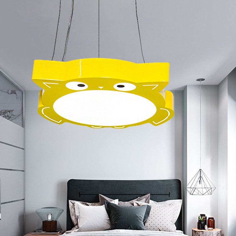 Modernism Owl Design Pendant Light Acrylic LED Children Bedroom Chandelier Lamp in Pink/Yellow Clearhalo 'Ceiling Lights' 'Chandeliers' Lighting' options 216213