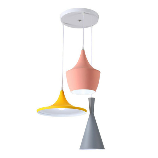 Shaded Hanging Lighting Minimalistic Metallic 3 Heads Pink-Yellow Multi Light Pendant Clearhalo 'Ceiling Lights' 'Pendant Lights' 'Pendants' Lighting' 2162130