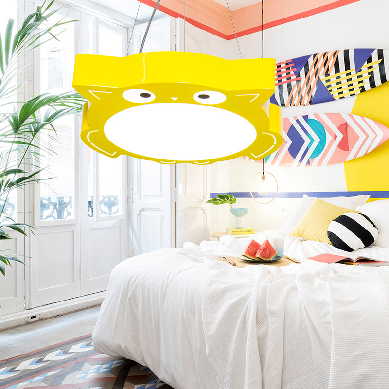 Modernism Owl Design Pendant Light Acrylic LED Children Bedroom Chandelier Lamp in Pink/Yellow Clearhalo 'Ceiling Lights' 'Chandeliers' Lighting' options 216214