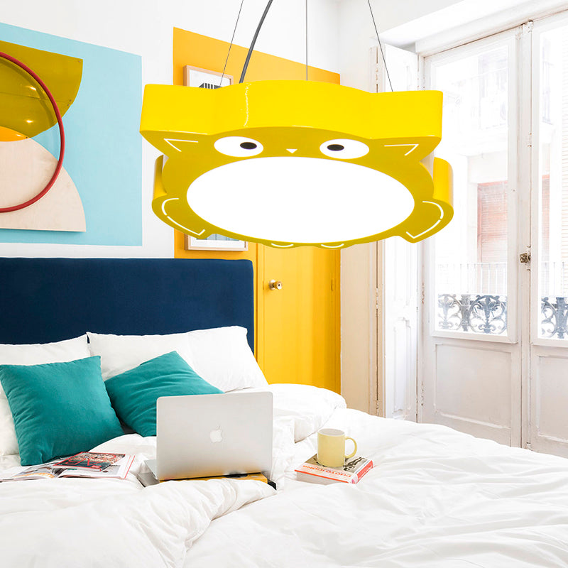 Modernism Owl Design Pendant Light Acrylic LED Children Bedroom Chandelier Lamp in Pink/Yellow Clearhalo 'Ceiling Lights' 'Chandeliers' Lighting' options 216215