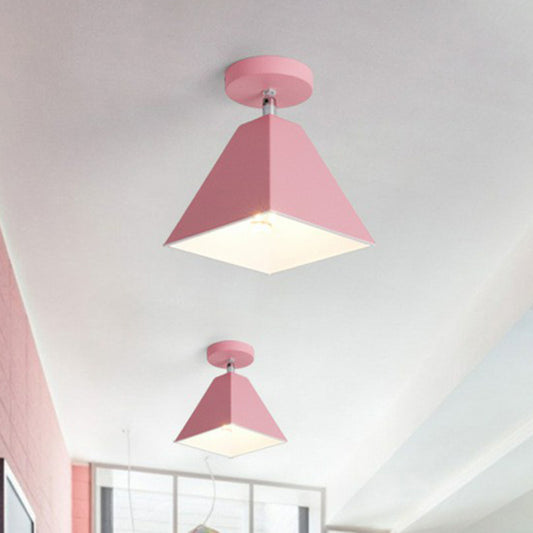 Simplicity Trapezoid Semi Flush Mount Metallic Single-Bulb Corridor Ceiling Mounted Light Pink Clearhalo 'Ceiling Lights' 'Close To Ceiling Lights' 'Close to ceiling' 'Semi-flushmount' Lighting' 2162156