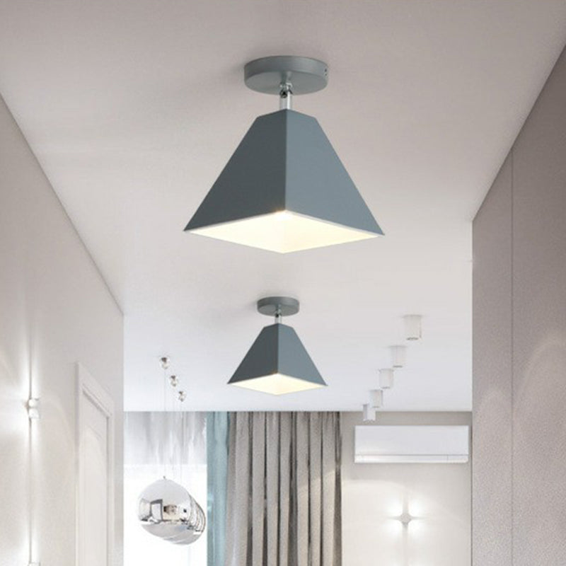 Simplicity Trapezoid Semi Flush Mount Metallic Single-Bulb Corridor Ceiling Mounted Light Grey Clearhalo 'Ceiling Lights' 'Close To Ceiling Lights' 'Close to ceiling' 'Semi-flushmount' Lighting' 2162163