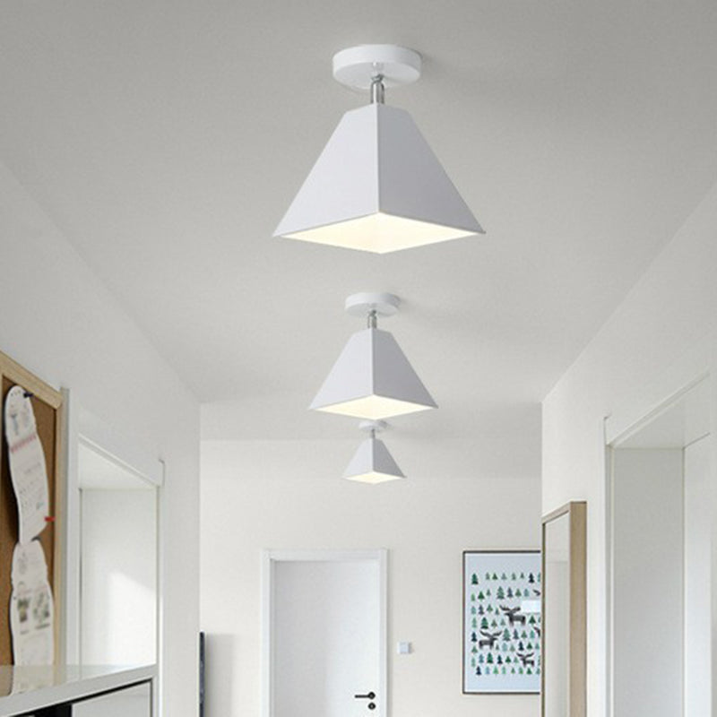 Simplicity Trapezoid Semi Flush Mount Metallic Single-Bulb Corridor Ceiling Mounted Light White Clearhalo 'Ceiling Lights' 'Close To Ceiling Lights' 'Close to ceiling' 'Semi-flushmount' Lighting' 2162164