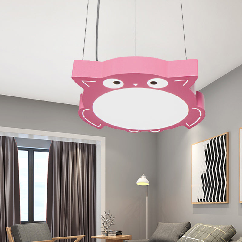 Modernism Owl Design Pendant Light Acrylic LED Children Bedroom Chandelier Lamp in Pink/Yellow Clearhalo 'Ceiling Lights' 'Chandeliers' Lighting' options 216220