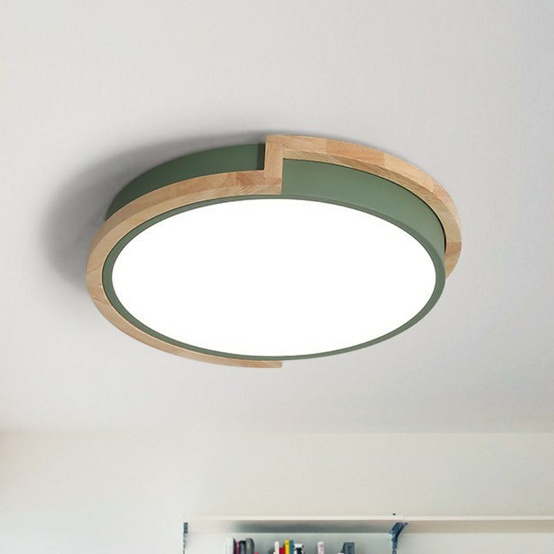 Circular LED Flush Mount Minimalist Acrylic Living Room Flushmount Ceiling Light with Wooden Frame Green Clearhalo 'Ceiling Lights' 'Close To Ceiling Lights' 'Close to ceiling' 'Flush mount' Lighting' 2162266