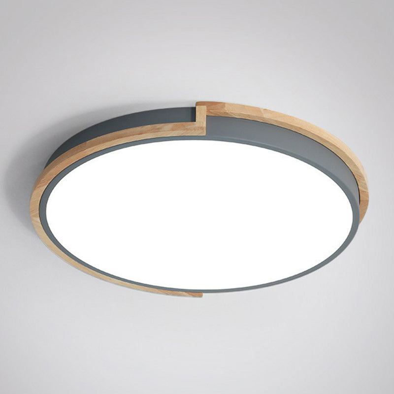 Circular LED Flush Mount Minimalist Acrylic Living Room Flushmount Ceiling Light with Wooden Frame Grey Clearhalo 'Ceiling Lights' 'Close To Ceiling Lights' 'Close to ceiling' 'Flush mount' Lighting' 2162268