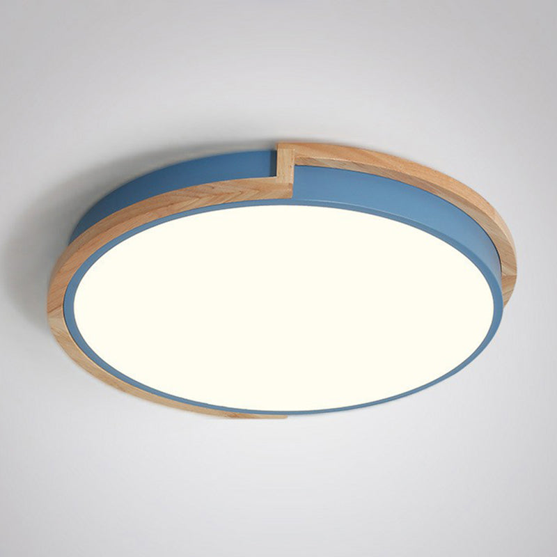 Circular LED Flush Mount Minimalist Acrylic Living Room Flushmount Ceiling Light with Wooden Frame Blue Clearhalo 'Ceiling Lights' 'Close To Ceiling Lights' 'Close to ceiling' 'Flush mount' Lighting' 2162271