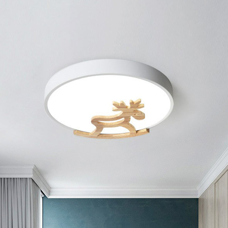 Circle LED Flush Mount Lighting Nordic Style Metallic Bedroom Flush Mount Ceiling Light with Wooden Hobbyhorse White Clearhalo 'Ceiling Lights' 'Close To Ceiling Lights' 'Close to ceiling' 'Flush mount' Lighting' 2162280