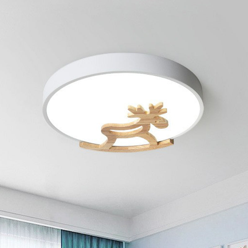 Circle LED Flush Mount Lighting Nordic Style Metallic Bedroom Flush Mount Ceiling Light with Wooden Hobbyhorse Clearhalo 'Ceiling Lights' 'Close To Ceiling Lights' 'Close to ceiling' 'Flush mount' Lighting' 2162281