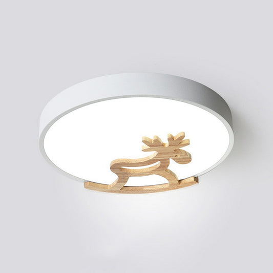 Circle LED Flush Mount Lighting Nordic Style Metallic Bedroom Flush Mount Ceiling Light with Wooden Hobbyhorse Clearhalo 'Ceiling Lights' 'Close To Ceiling Lights' 'Close to ceiling' 'Flush mount' Lighting' 2162282