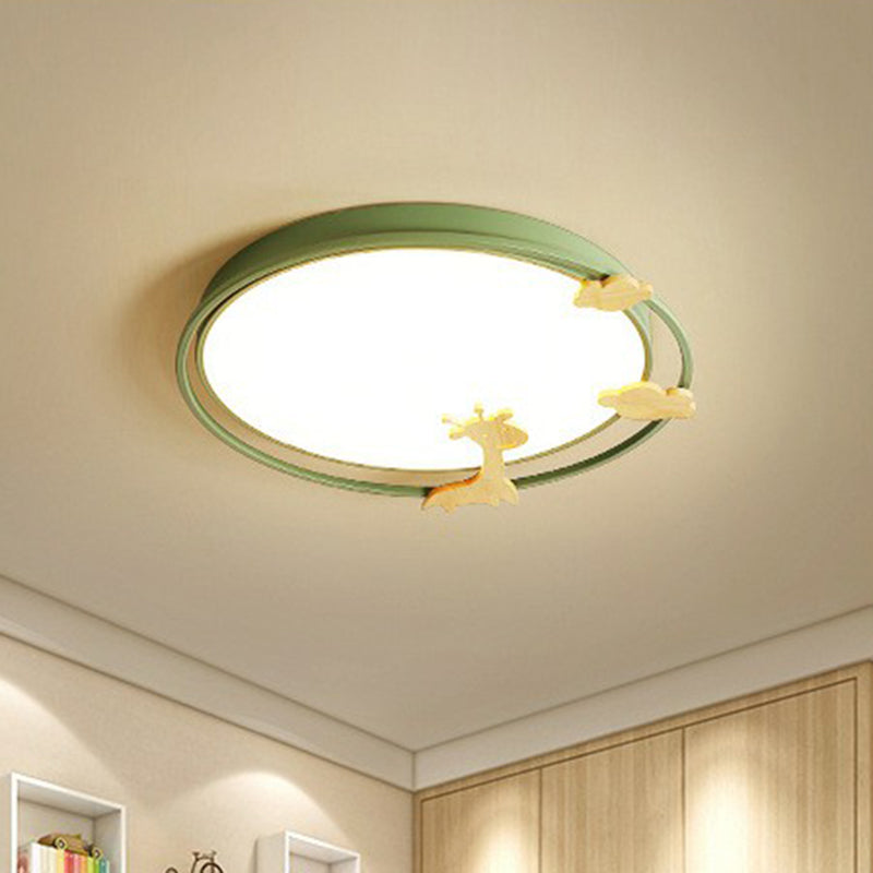 Circular Flush Mount Lighting Cartoon Metallic Kids Bedroom LED Flush Mount Fixture with Wooden Decor Clearhalo 'Ceiling Lights' 'Close To Ceiling Lights' 'Close to ceiling' 'Flush mount' Lighting' 2162372