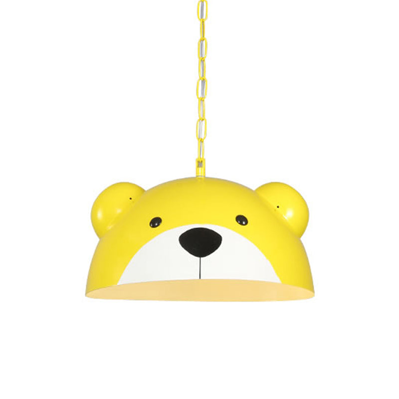 Metallic Dome Pendant Light Fixture Kids 1 Light Red/Yellow Hanging Lamp with Bear Design for Children Bedroom Clearhalo 'Ceiling Lights' 'Pendant Lights' 'Pendants' Lighting' 216238