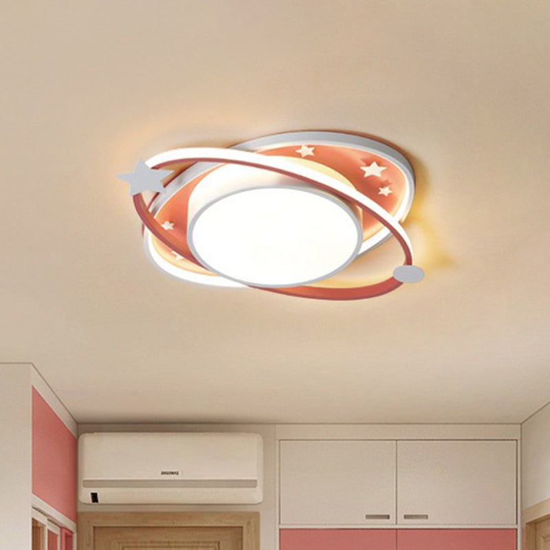 Ellipse Shaped Bedroom Flush Ceiling Light Metallic Kids LED Flush Mount Lighting Fixture with Decorative Star Clearhalo 'Ceiling Lights' 'Close To Ceiling Lights' 'Close to ceiling' 'Flush mount' Lighting' 2162389