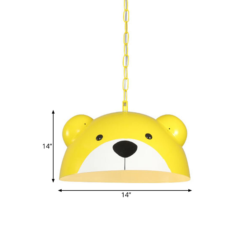 Metallic Dome Pendant Light Fixture Kids 1 Light Red/Yellow Hanging Lamp with Bear Design for Children Bedroom Clearhalo 'Ceiling Lights' 'Pendant Lights' 'Pendants' Lighting' 216239