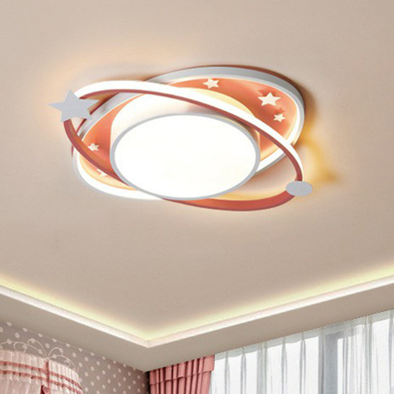 Ellipse Shaped Bedroom Flush Ceiling Light Metallic Kids LED Flush Mount Lighting Fixture with Decorative Star Clearhalo 'Ceiling Lights' 'Close To Ceiling Lights' 'Close to ceiling' 'Flush mount' Lighting' 2162390