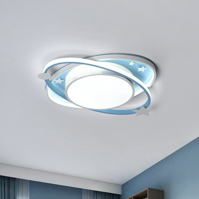 Ellipse Shaped Bedroom Flush Ceiling Light Metallic Kids LED Flush Mount Lighting Fixture with Decorative Star Blue Clearhalo 'Ceiling Lights' 'Close To Ceiling Lights' 'Close to ceiling' 'Flush mount' Lighting' 2162391