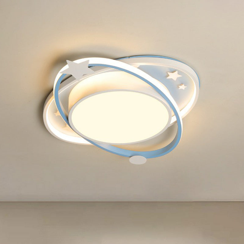 Ellipse Shaped Bedroom Flush Ceiling Light Metallic Kids LED Flush Mount Lighting Fixture with Decorative Star Clearhalo 'Ceiling Lights' 'Close To Ceiling Lights' 'Close to ceiling' 'Flush mount' Lighting' 2162392