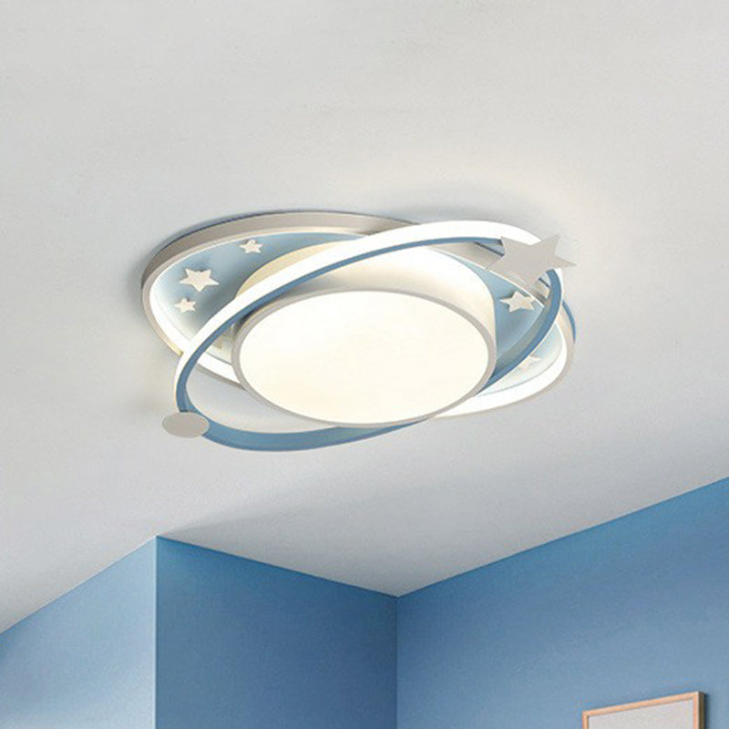 Ellipse Shaped Bedroom Flush Ceiling Light Metallic Kids LED Flush Mount Lighting Fixture with Decorative Star Clearhalo 'Ceiling Lights' 'Close To Ceiling Lights' 'Close to ceiling' 'Flush mount' Lighting' 2162394