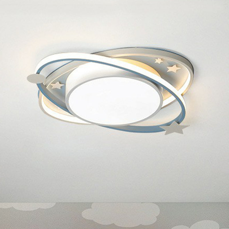 Ellipse Shaped Bedroom Flush Ceiling Light Metallic Kids LED Flush Mount Lighting Fixture with Decorative Star Clearhalo 'Ceiling Lights' 'Close To Ceiling Lights' 'Close to ceiling' 'Flush mount' Lighting' 2162395