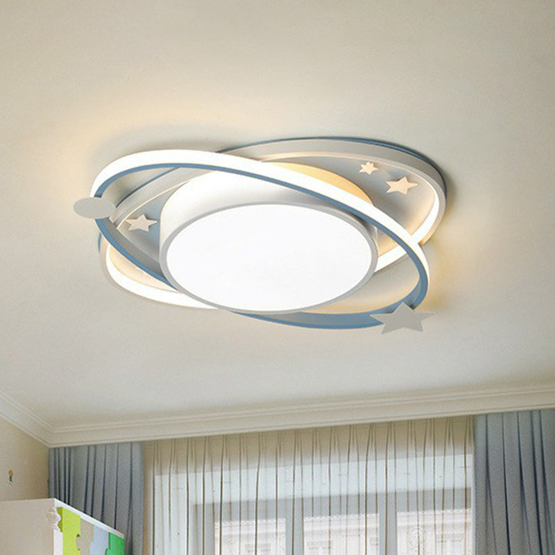 Ellipse Shaped Bedroom Flush Ceiling Light Metallic Kids LED Flush Mount Lighting Fixture with Decorative Star Clearhalo 'Ceiling Lights' 'Close To Ceiling Lights' 'Close to ceiling' 'Flush mount' Lighting' 2162396