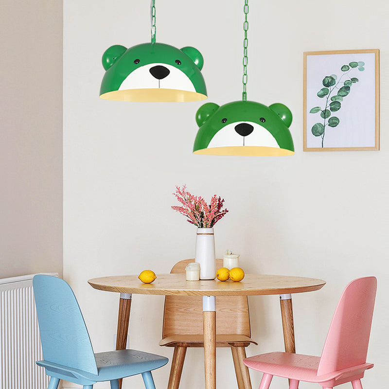 Metallic Dome Pendant Light Fixture Kids 1 Light Red/Yellow Hanging Lamp with Bear Design for Children Bedroom Clearhalo 'Ceiling Lights' 'Pendant Lights' 'Pendants' Lighting' 216241