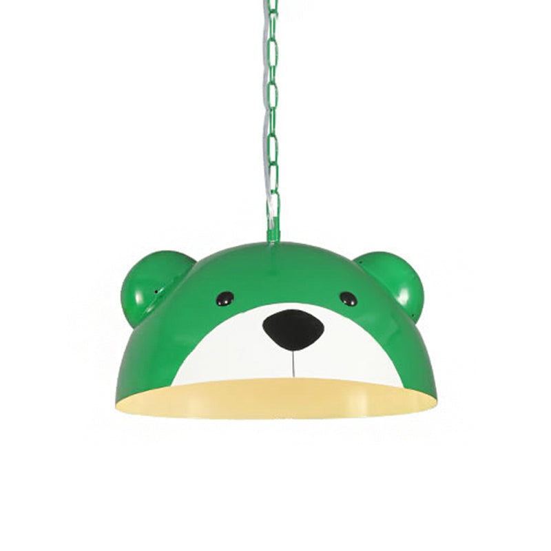 Metallic Dome Pendant Light Fixture Kids 1 Light Red/Yellow Hanging Lamp with Bear Design for Children Bedroom Clearhalo 'Ceiling Lights' 'Pendant Lights' 'Pendants' Lighting' 216242