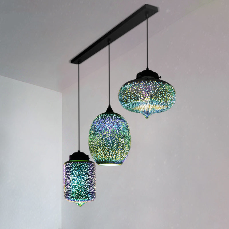 Geometric Restaurant Multi Light Pendant 3D Glass Modern Style Hanging Lighting in Black Black C Linear Clearhalo 'Ceiling Lights' 'Close To Ceiling Lights' 'Glass shade' 'Glass' 'Modern Pendants' 'Modern' 'Pendant Lights' 'Pendants' Lighting' 2162459