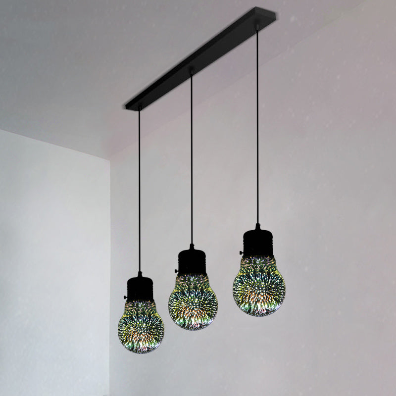 Geometric Restaurant Multi Light Pendant 3D Glass Modern Style Hanging Lighting in Black Black D Linear Clearhalo 'Ceiling Lights' 'Close To Ceiling Lights' 'Glass shade' 'Glass' 'Modern Pendants' 'Modern' 'Pendant Lights' 'Pendants' Lighting' 2162461
