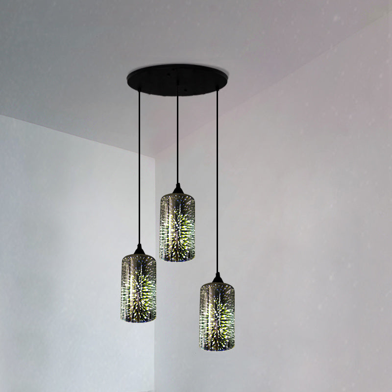 Geometric Restaurant Multi Light Pendant 3D Glass Modern Style Hanging Lighting in Black Black E Round Clearhalo 'Ceiling Lights' 'Close To Ceiling Lights' 'Glass shade' 'Glass' 'Modern Pendants' 'Modern' 'Pendant Lights' 'Pendants' Lighting' 2162462