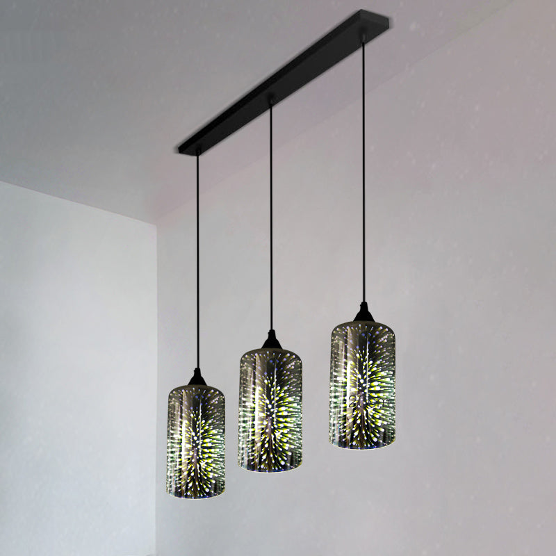 Geometric Restaurant Multi Light Pendant 3D Glass Modern Style Hanging Lighting in Black Black E Linear Clearhalo 'Ceiling Lights' 'Close To Ceiling Lights' 'Glass shade' 'Glass' 'Modern Pendants' 'Modern' 'Pendant Lights' 'Pendants' Lighting' 2162463