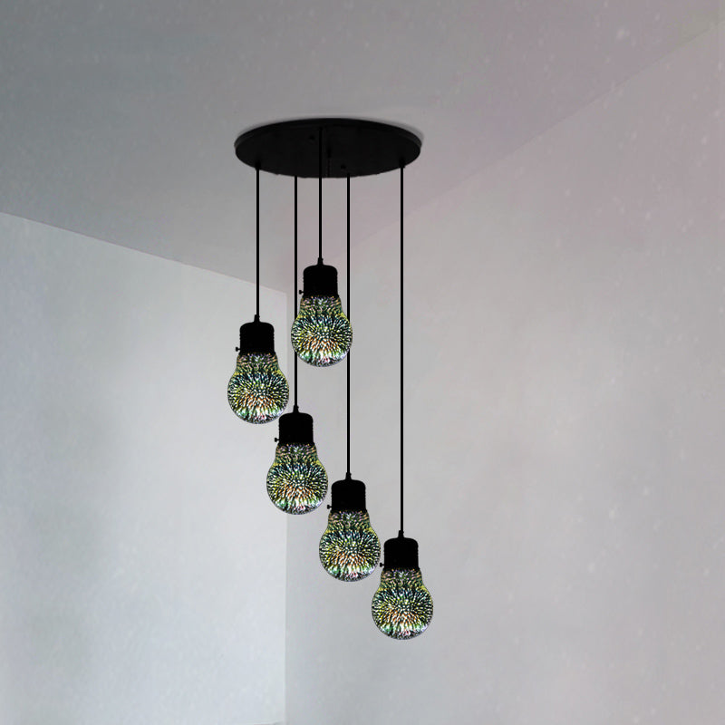 Geometric Restaurant Multi Light Pendant 3D Glass Modern Style Hanging Lighting in Black Black F Round Clearhalo 'Ceiling Lights' 'Close To Ceiling Lights' 'Glass shade' 'Glass' 'Modern Pendants' 'Modern' 'Pendant Lights' 'Pendants' Lighting' 2162464
