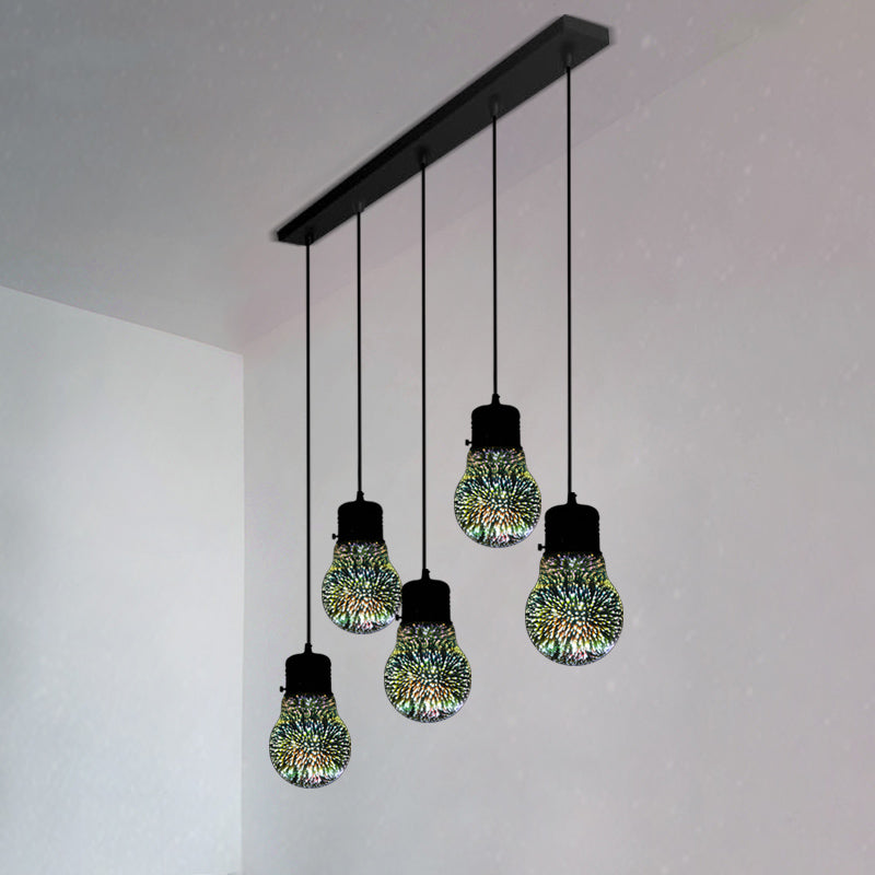 Geometric Restaurant Multi Light Pendant 3D Glass Modern Style Hanging Lighting in Black Black F Linear Clearhalo 'Ceiling Lights' 'Close To Ceiling Lights' 'Glass shade' 'Glass' 'Modern Pendants' 'Modern' 'Pendant Lights' 'Pendants' Lighting' 2162465