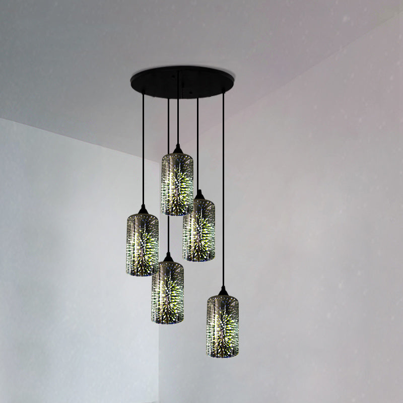 Geometric Restaurant Multi Light Pendant 3D Glass Modern Style Hanging Lighting in Black Black G Round Clearhalo 'Ceiling Lights' 'Close To Ceiling Lights' 'Glass shade' 'Glass' 'Modern Pendants' 'Modern' 'Pendant Lights' 'Pendants' Lighting' 2162466