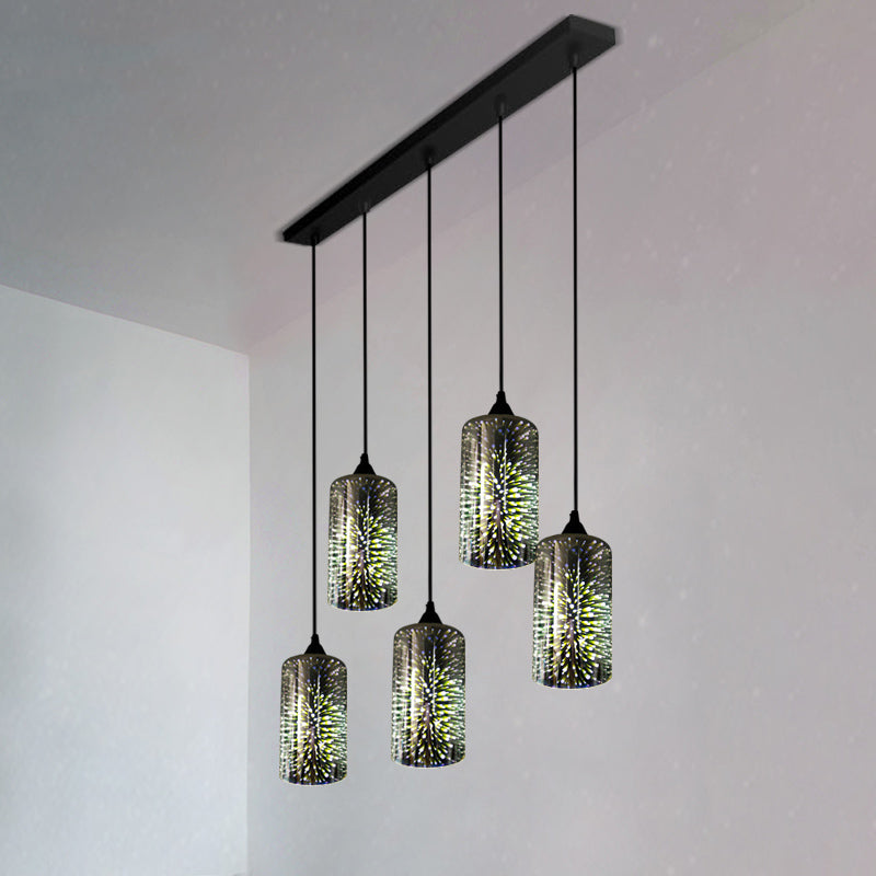 Geometric Restaurant Multi Light Pendant 3D Glass Modern Style Hanging Lighting in Black Black G Linear Clearhalo 'Ceiling Lights' 'Close To Ceiling Lights' 'Glass shade' 'Glass' 'Modern Pendants' 'Modern' 'Pendant Lights' 'Pendants' Lighting' 2162467