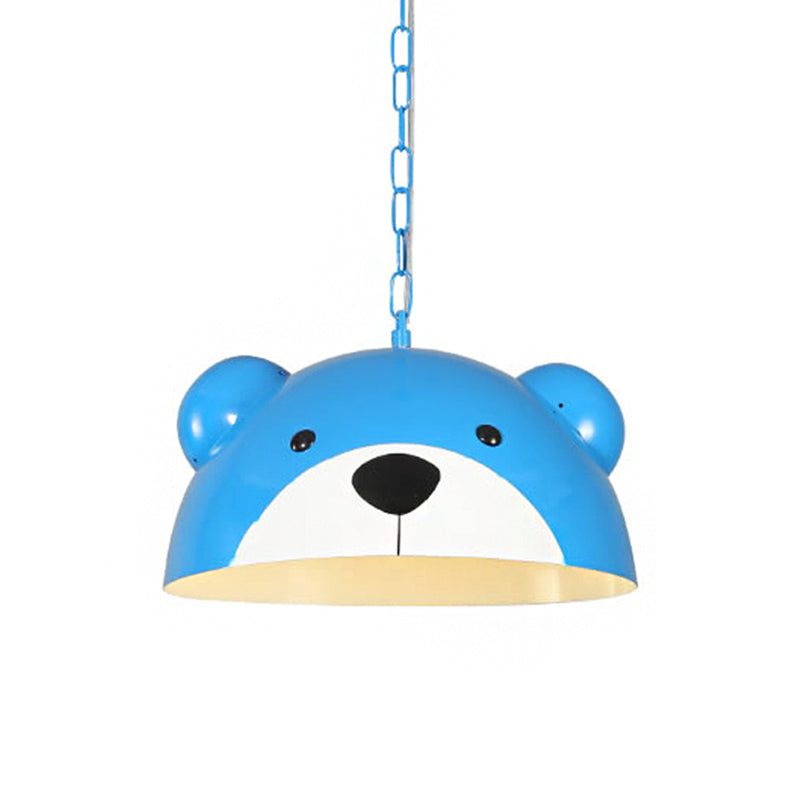 Metallic Dome Pendant Light Fixture Kids 1 Light Red/Yellow Hanging Lamp with Bear Design for Children Bedroom Clearhalo 'Ceiling Lights' 'Pendant Lights' 'Pendants' Lighting' 216247