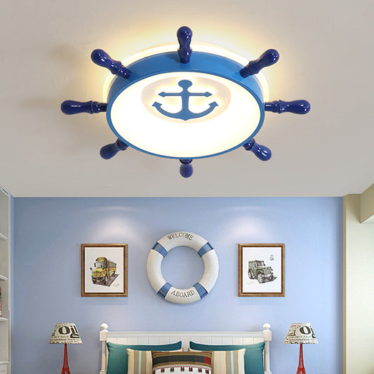 Blue Rudder Flush Pendant Light Kids LED Acrylic Ceiling Mount Light with Anchor Pattern, Warm/White Light Blue Clearhalo 'Ceiling Lights' 'Close To Ceiling Lights' 'Close to ceiling' 'Flush mount' Lighting' 216248