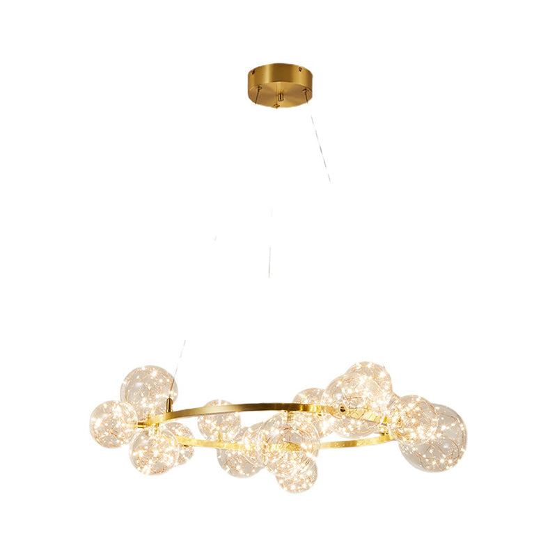 Globe Living Room Ceiling Lighting Clear Glass Contemporary LED Chandelier Light with Halo Ring in Gold Clearhalo 'Ceiling Lights' 'Modern Pendants' 'Modern' 'Pendant Lights' 'Pendants' Lighting' 2162492