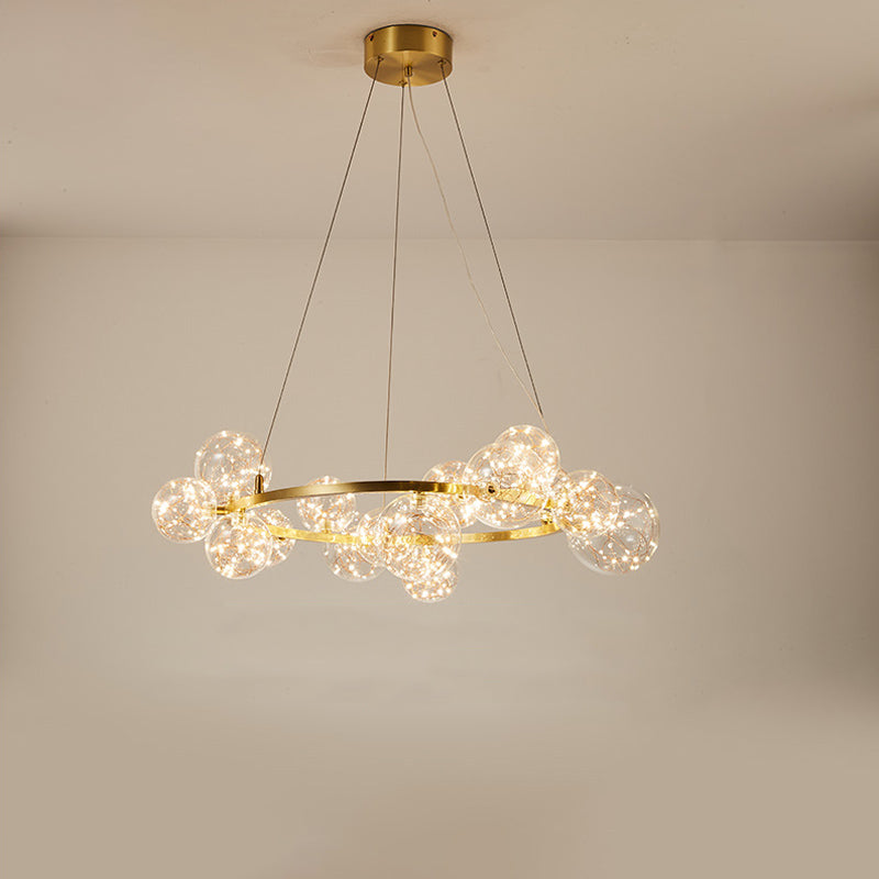 Globe Living Room Ceiling Lighting Clear Glass Contemporary LED Chandelier Light with Halo Ring in Gold Clearhalo 'Ceiling Lights' 'Modern Pendants' 'Modern' 'Pendant Lights' 'Pendants' Lighting' 2162493