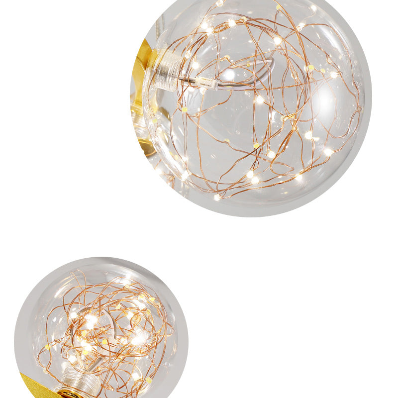 Globe Living Room Ceiling Lighting Clear Glass Contemporary LED Chandelier Light with Halo Ring in Gold Clearhalo 'Ceiling Lights' 'Modern Pendants' 'Modern' 'Pendant Lights' 'Pendants' Lighting' 2162498
