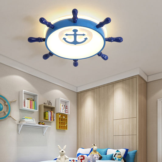 Blue Rudder Flush Pendant Light Kids LED Acrylic Ceiling Mount Light with Anchor Pattern, Warm/White Light Clearhalo 'Ceiling Lights' 'Close To Ceiling Lights' 'Close to ceiling' 'Flush mount' Lighting' 216249