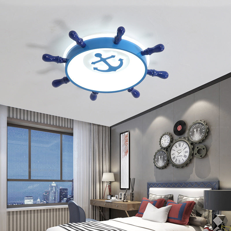 Blue Rudder Flush Pendant Light Kids LED Acrylic Ceiling Mount Light with Anchor Pattern, Warm/White Light Blue White Clearhalo 'Ceiling Lights' 'Close To Ceiling Lights' 'Close to ceiling' 'Flush mount' Lighting' 216250