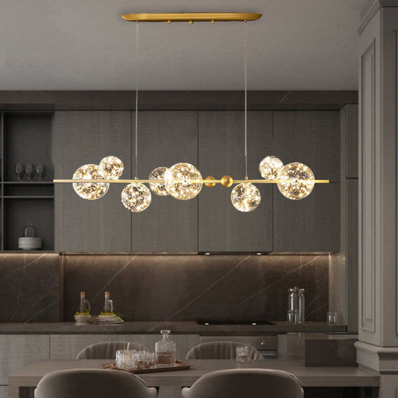 Modern Ball Shaped LED Chandelier Pendant Light Clear Glass Dining Room Hanging Light in Gold 8 Gold Clearhalo 'Ceiling Lights' 'Modern Pendants' 'Modern' 'Pendant Lights' 'Pendants' Lighting' 2162502