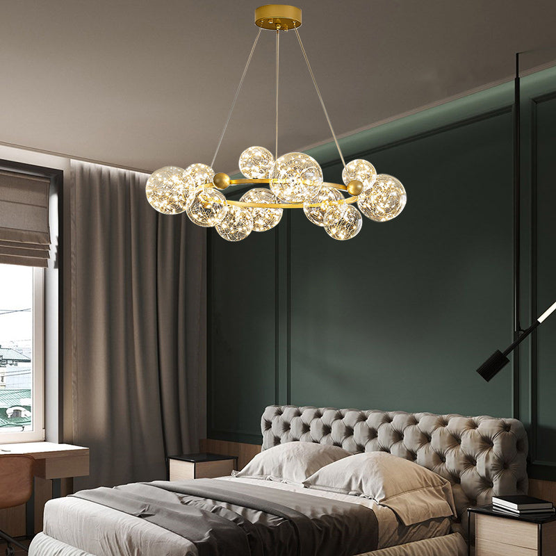 Modern Ball Shaped LED Chandelier Pendant Light Clear Glass Dining Room Hanging Light in Gold 12 Gold Clearhalo 'Ceiling Lights' 'Modern Pendants' 'Modern' 'Pendant Lights' 'Pendants' Lighting' 2162504
