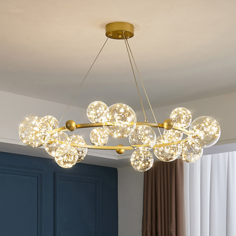 Modern Ball Shaped LED Chandelier Pendant Light Clear Glass Dining Room Hanging Light in Gold 15 Gold Clearhalo 'Ceiling Lights' 'Modern Pendants' 'Modern' 'Pendant Lights' 'Pendants' Lighting' 2162507