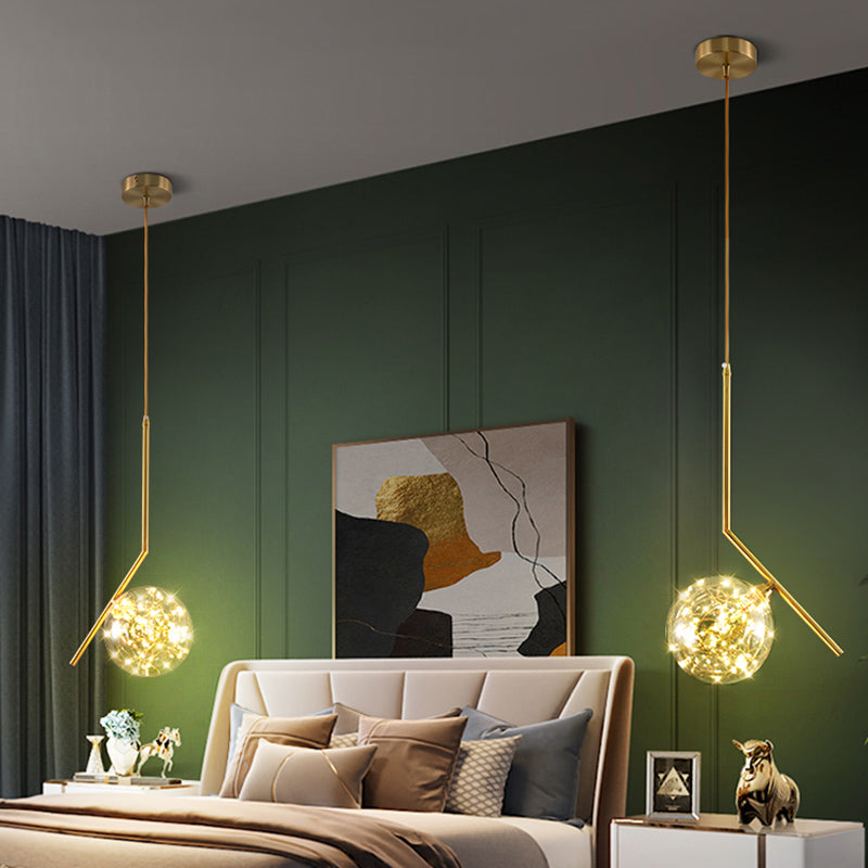Globe Shape Ceiling Light Simplicity Clear Glass Bedroom LED Hanging Pendant Light in Brass Brass C Clearhalo 'Ceiling Lights' 'Modern Pendants' 'Modern' 'Pendant Lights' 'Pendants' Lighting' 2162510